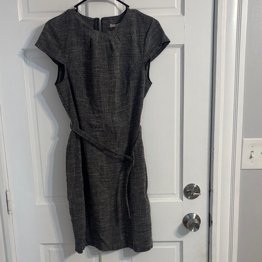 H&M Charcoal Textured Midi Dress with Waist Tie